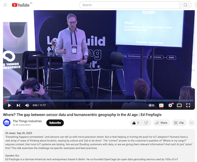 OpenCage co-founder Ed Freyfogle speaking at The Things conference 2025