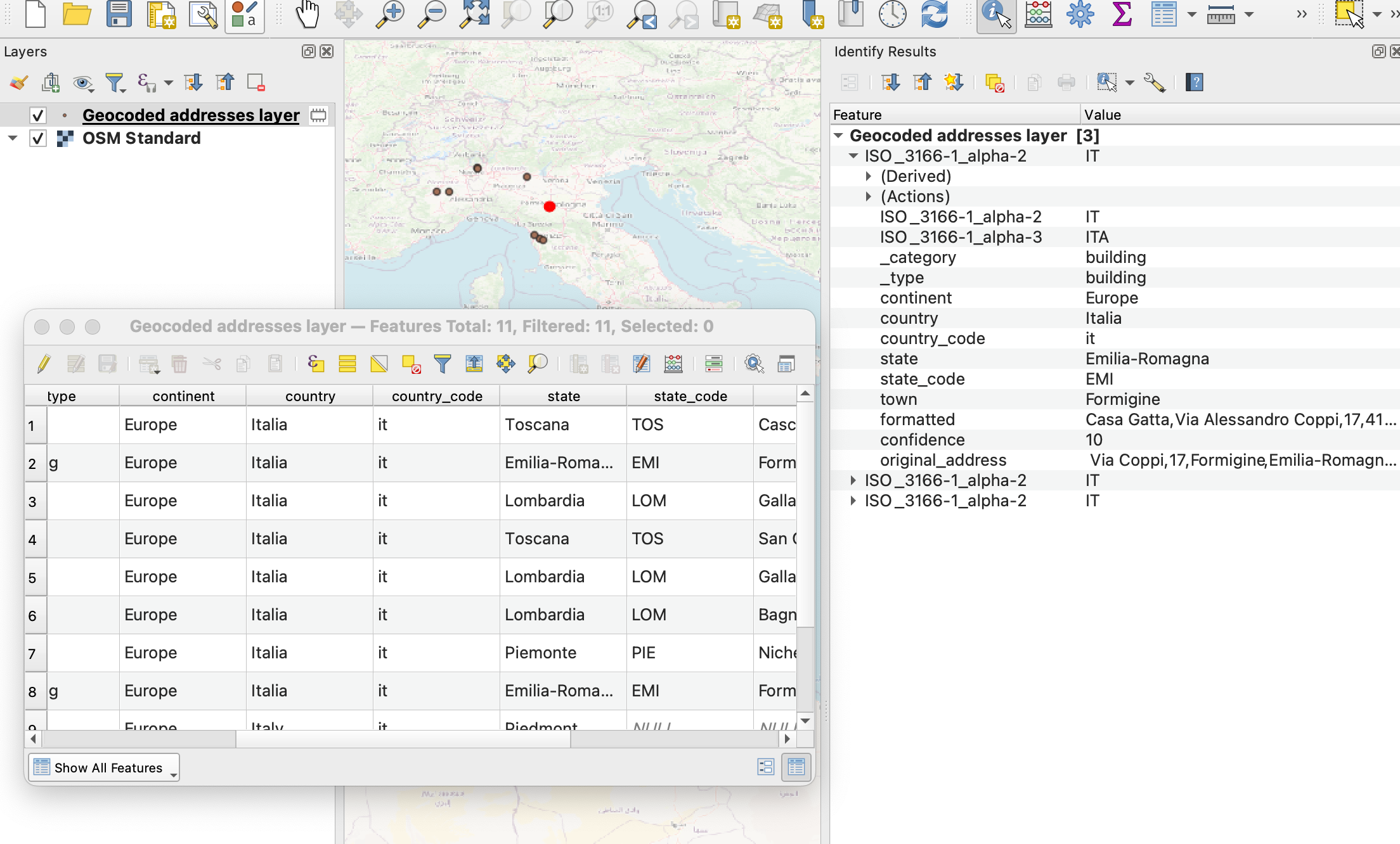 Geocoded results on map in attribute table