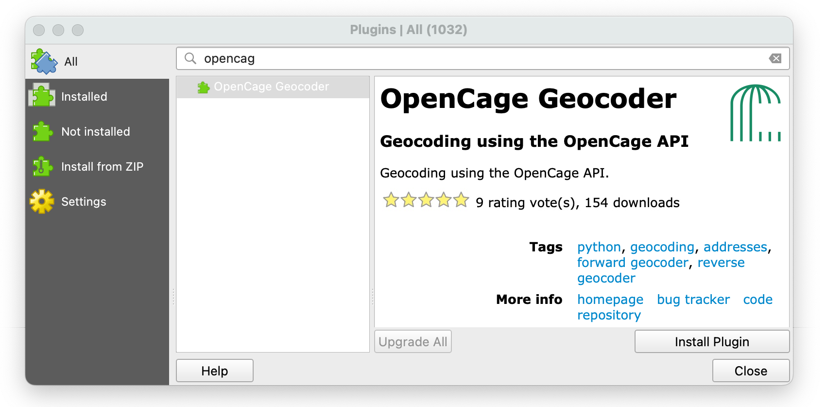 Install geocoding plugin in QGIS