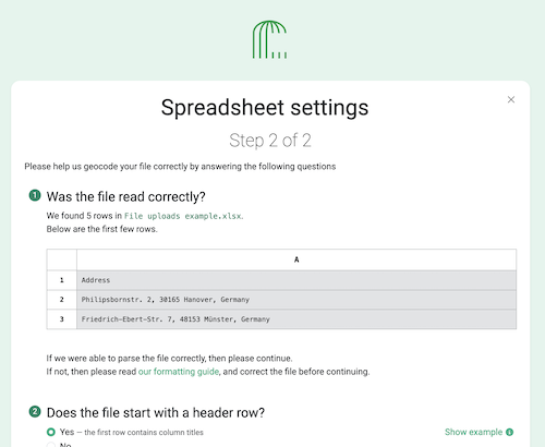 example of uploading your spreadsheet